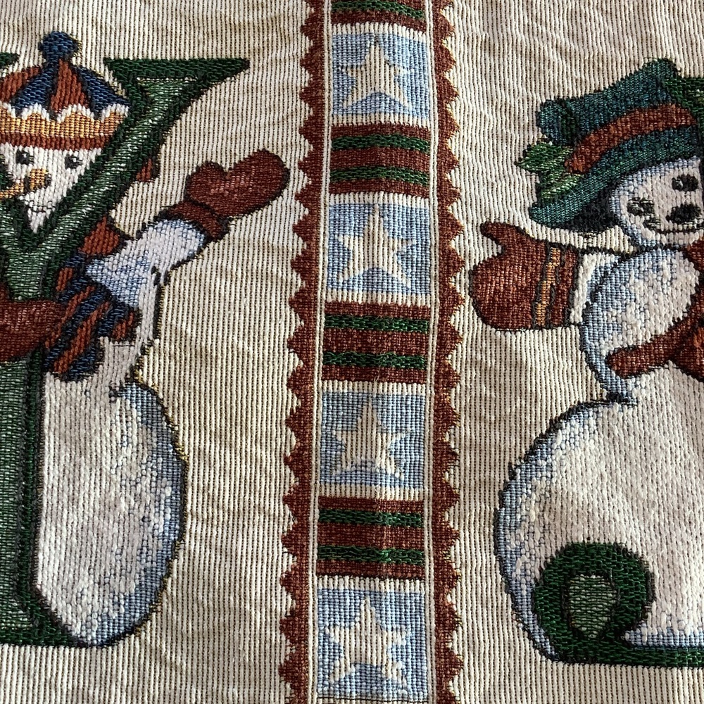 Vintage 90s Christmas Tapestry Table Runner – Santa & Snowmen Form Word "JOY" - Picture 9 of 10